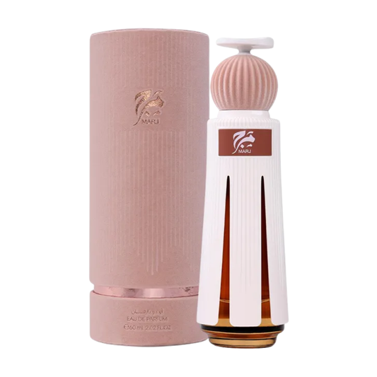 Perfume bottle and packaging with a brand logo on a white background. Ahmed Al Maghribi Marj Unisex Perfume