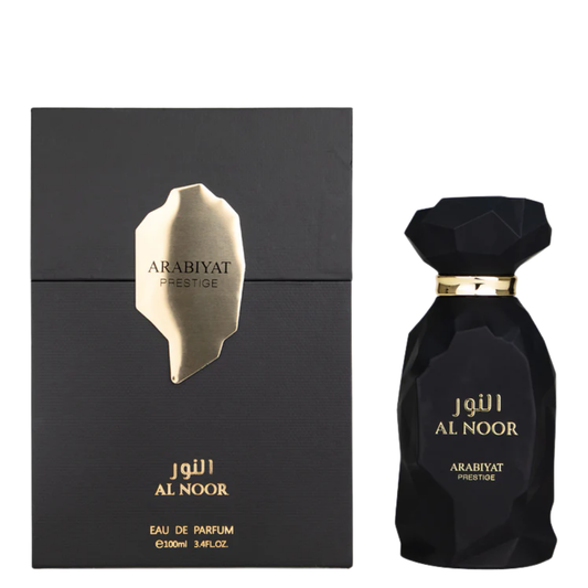 Perfume bottle and packaging on a white background. Al Noor by Arabiyat Prestige Unisex Perfume