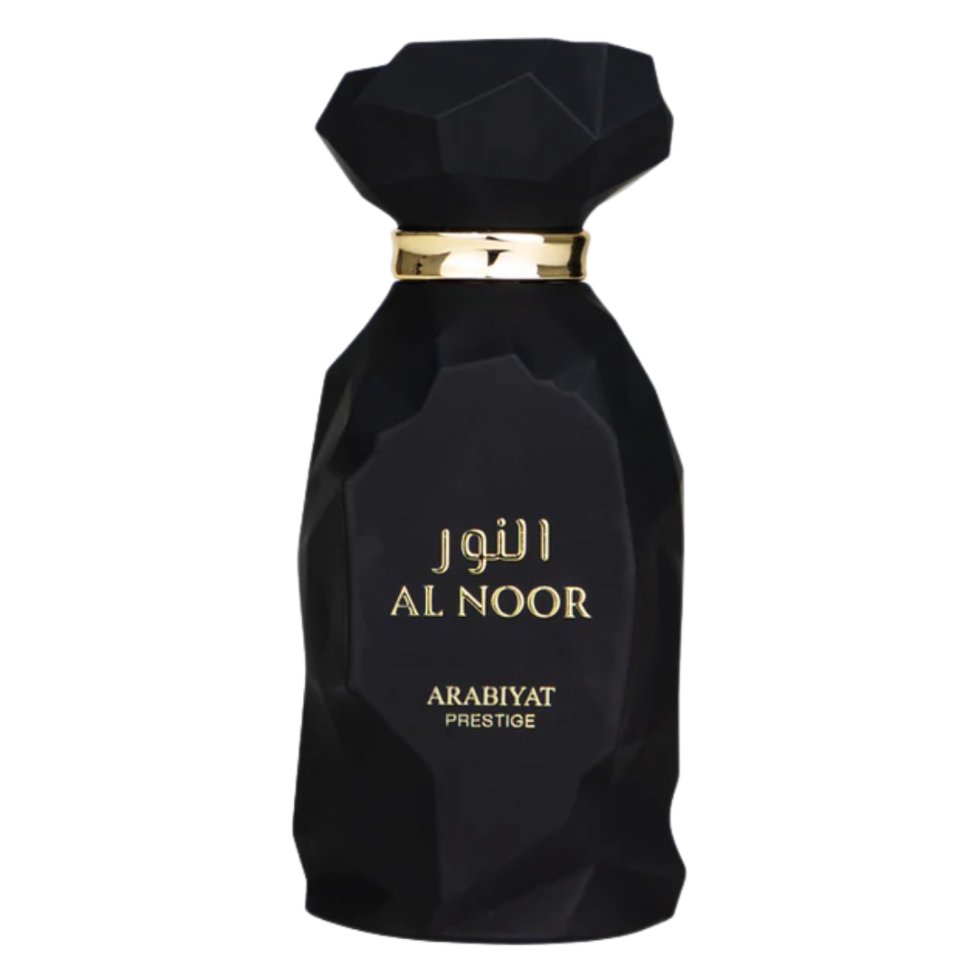 A black perfume bottle with gold accents, labeled 'Al Noor' by Arabiyat Prestige. Al Noor by Arabiyat Prestige Unisex Perfume