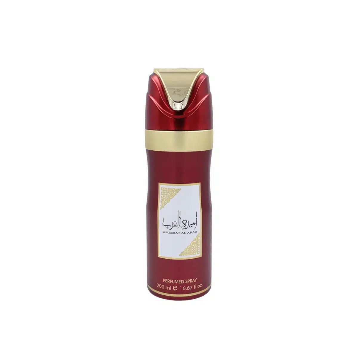 Ameerat Al Arab perfumed body spray bottle – elegant Arabian fragrance with gold and red design, symbolizing luxury and oriental allure. Clone / dupe of / inspired by Armani - My Way perfume.