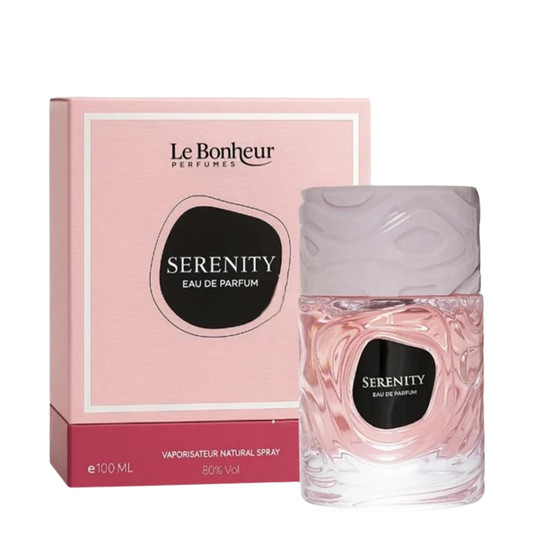 Le Bonheur Serenity Eau de Parfum bottle and packaging on a white background