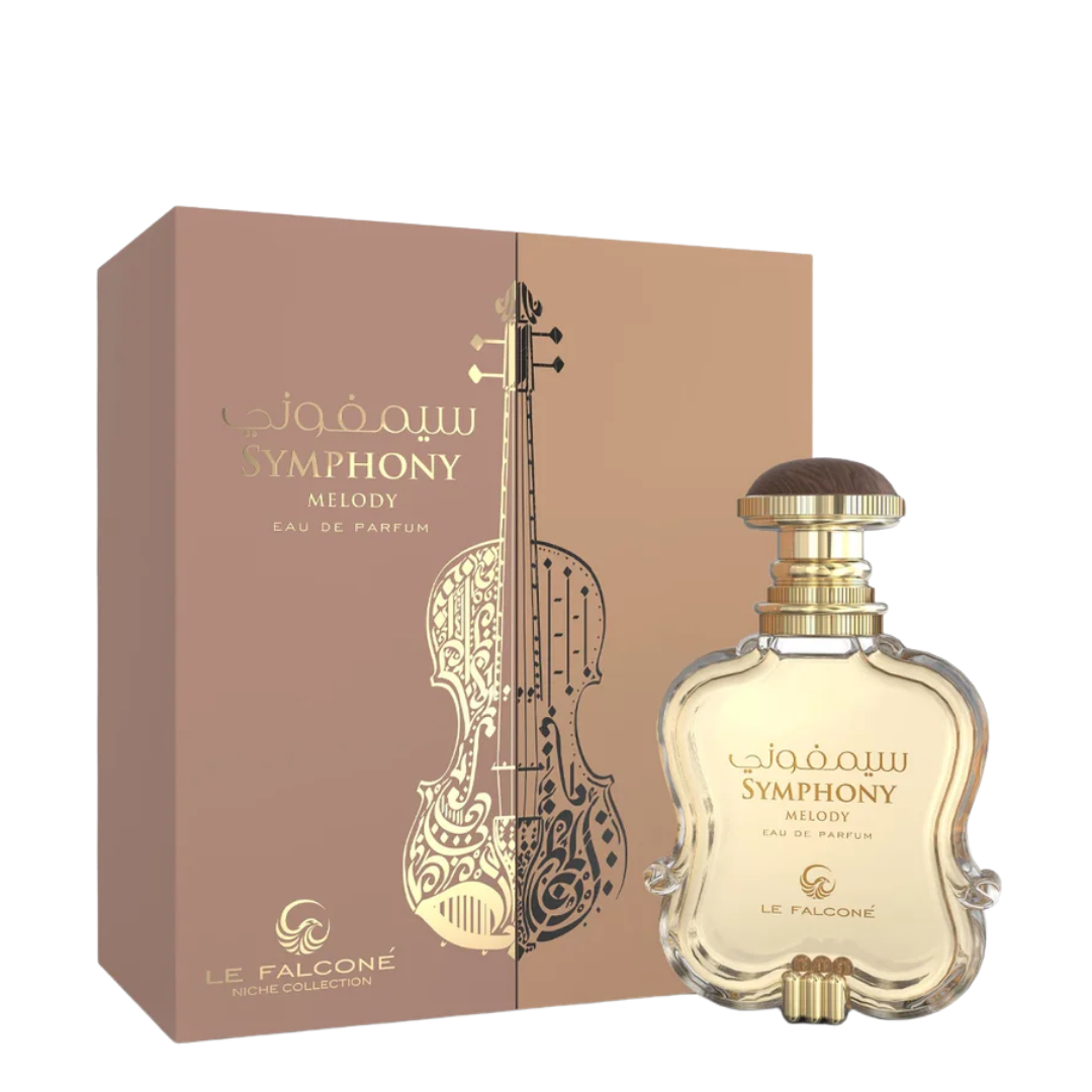 Perfume bottle and packaging of Le Falcone Symphony Melody on a white background