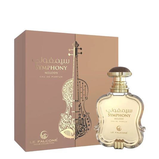 Perfume bottle and packaging of Le Falcone Symphony Melody on a white background