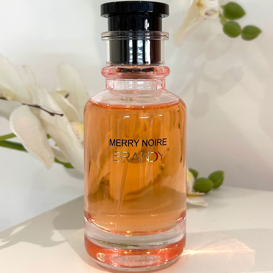 Merry Noire Brandy women’s perfume – luxury Arabian fragrance inspired by Louis Vuitton Matière Noire, a long lasting perfumes for women with elegant floral notes.
