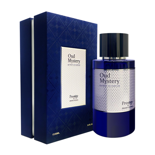 Oud Mystery perfume bottle and packaging on a white background