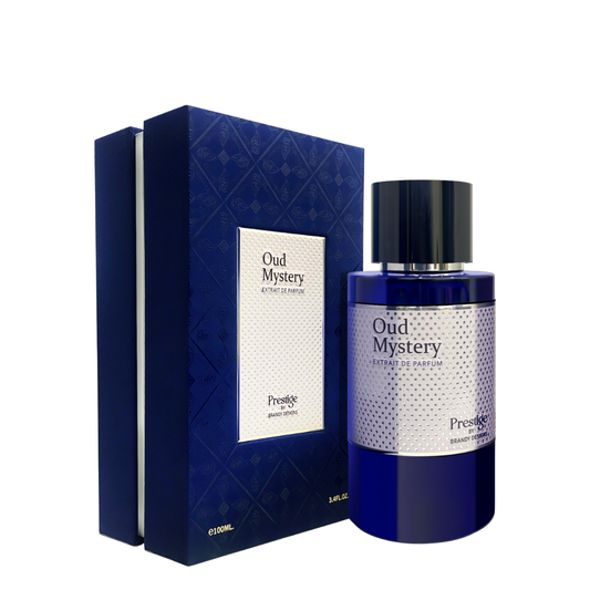 Oud Mystery perfume bottle and packaging on a white background
