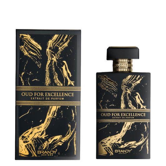 Perfume bottle and packaging of 'Oud for Excellence' by Brandy on a white background. Oud for Excellence by Brandy Designs Unisex Perfume