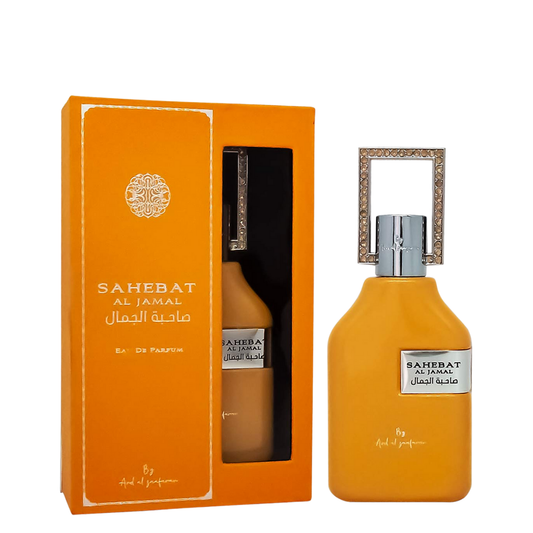 Perfume bottle and packaging of 'Sahebat Al Jamal'. Sahebat Al Jamal by Ard Al Zaafaran Womens Perfume