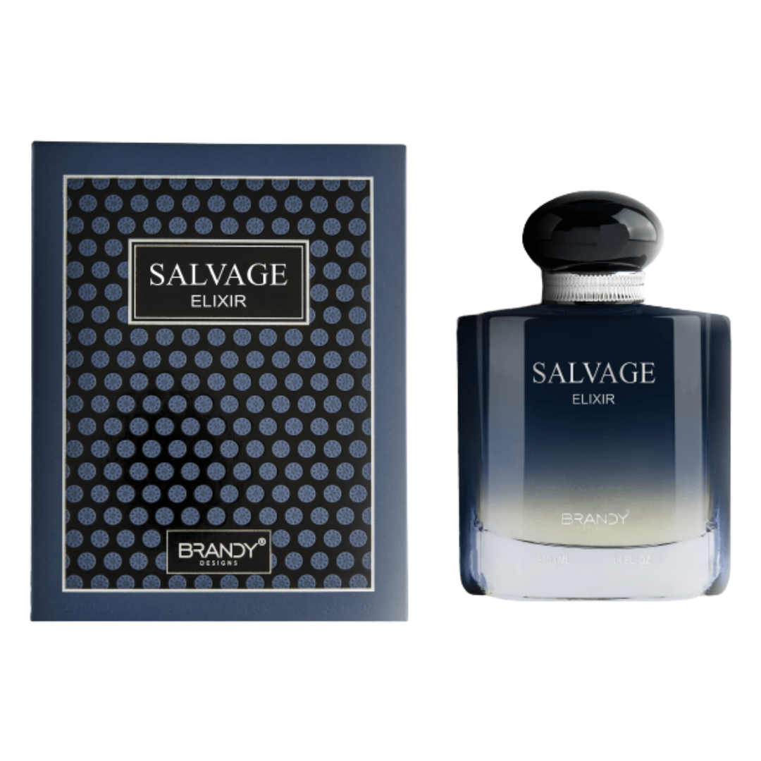 Salvage Elixir perfume bottle and packaging on a white background. Salvage Elixir by Brandy Designs Mens Perfume