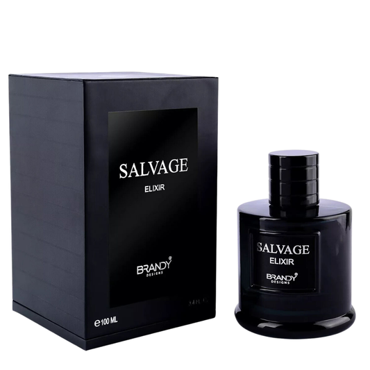 Salvage Elixir perfume bottle and packaging on a white background. Salvage Elixir by Brandy Designs Mens Perfume