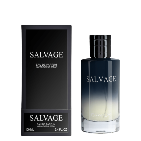 Salvage Eau de Parfum bottle and packaging on a white background. Salvage by Brandy Designs Mens Perfume