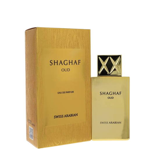 Shaghaf Oud perfume bottle and packaging on a white background