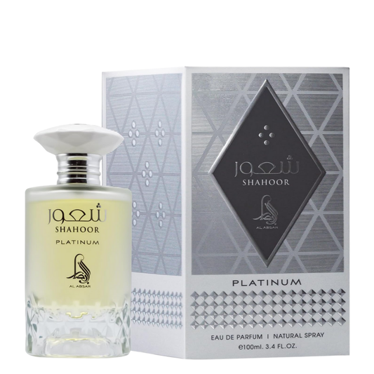 Shahoor Platinum perfume bottle and packaging on a white background