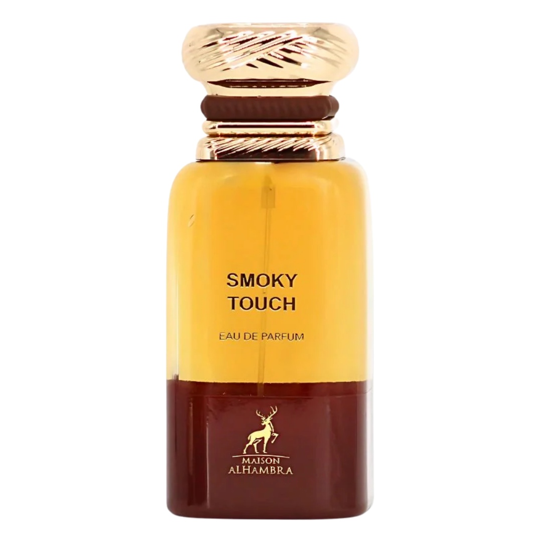 Perfume bottle labeled 'Smoky Touch' by Maison Alhambra on a white background