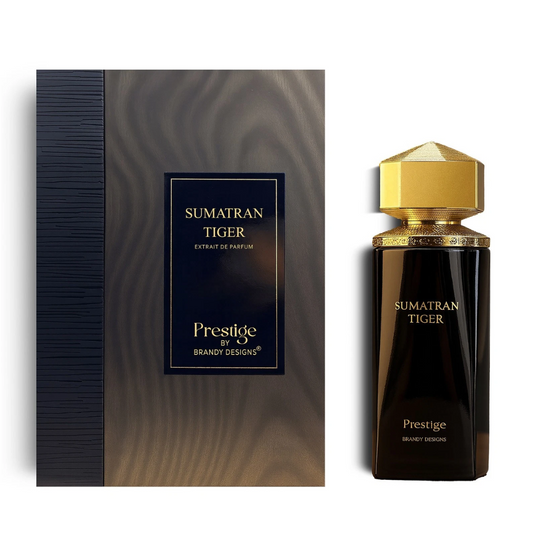 Sumatran Tiger Prestige by Brandy Designs perfume bottle on a white background.