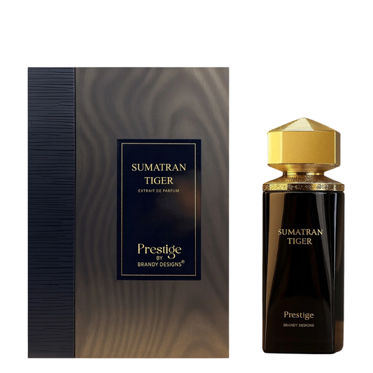 Sumatran Tiger Prestige by Brandy Designs perfume bottle on a white background.