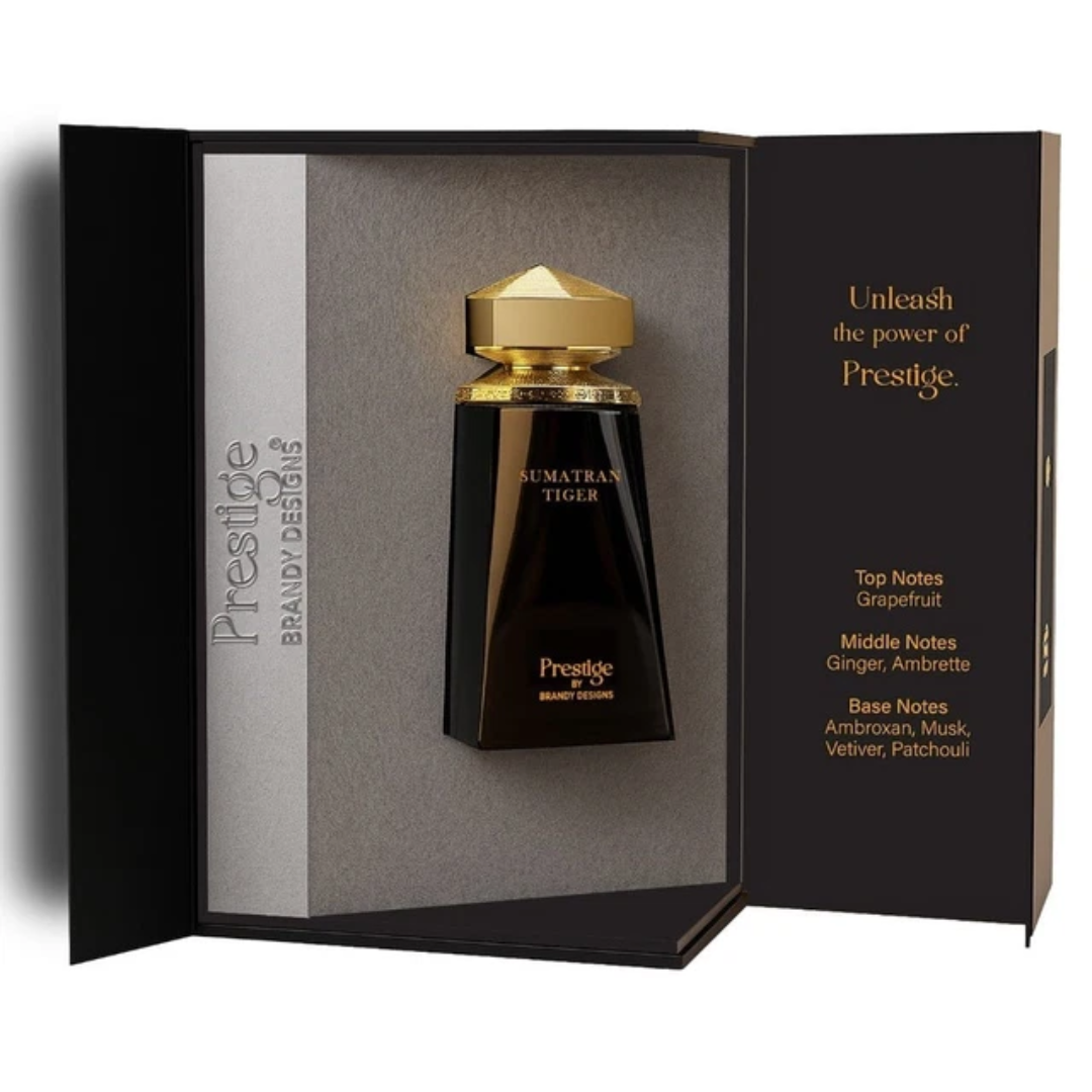 Prestige Sumatran Tiger perfume bottle in packaging with brand name visible
