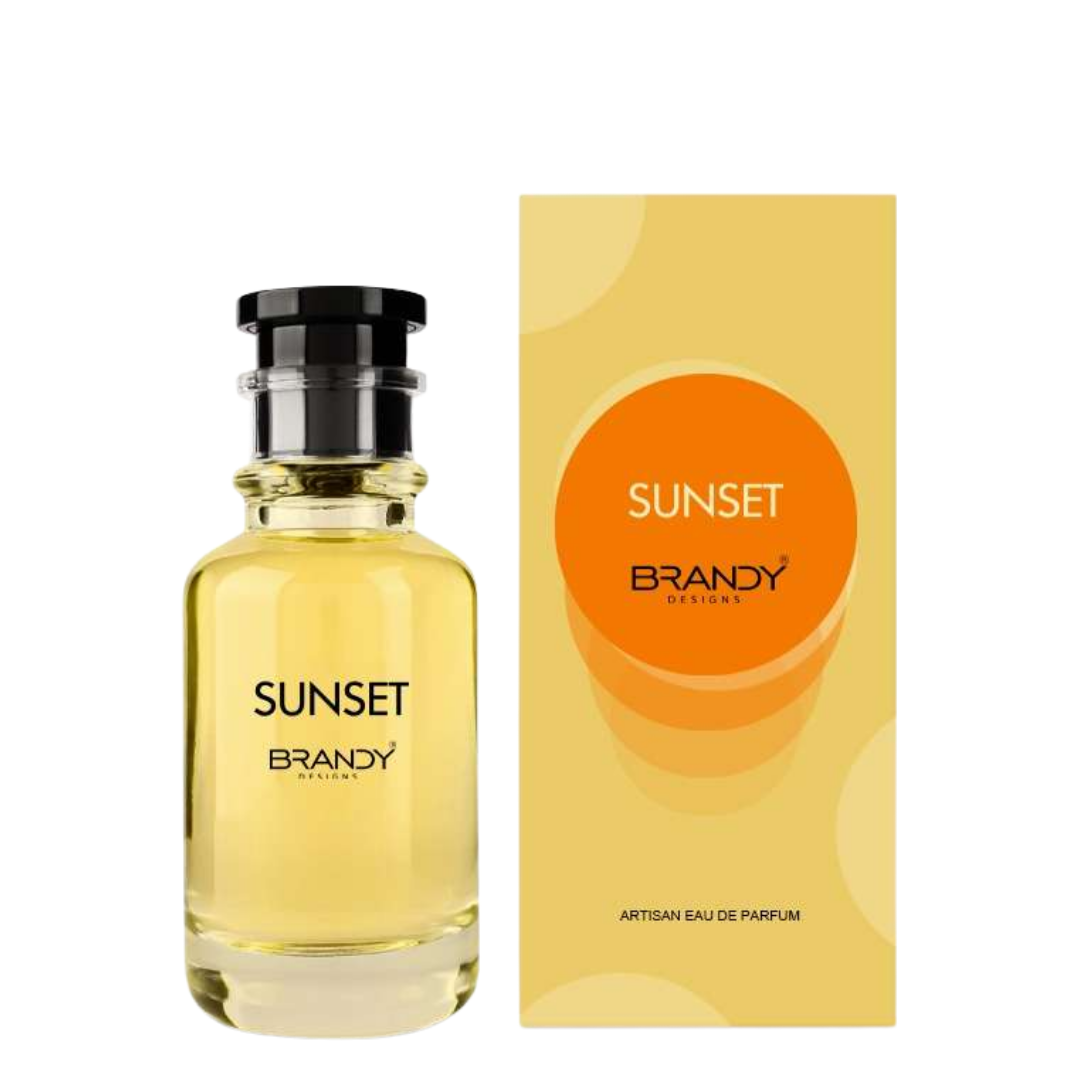 Sunset by Brandy Designs unisex fragrance with packaging – luxury perfume inspired by Louis Vuitton Sun Song. A long lasting perfume from Arabian perfumes, ideal as both men’s perfume and women’s perfume, delivering fresh unisex scent.