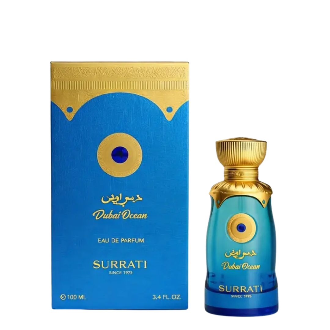 Surrati Dubai Ocean perfume bottle and packaging on a white background
