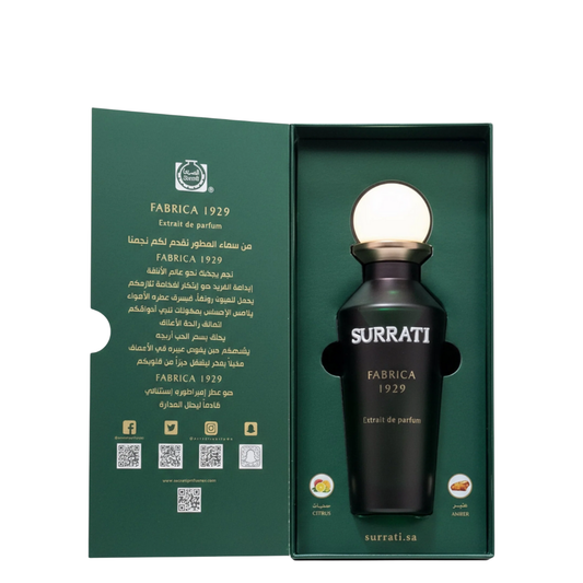 Surrati Fabrica 1929 perfume bottle in packaging on a white background