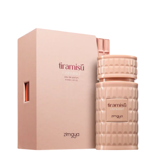 Zimaya Tiramisu perfume bottle and packaging on a white background
