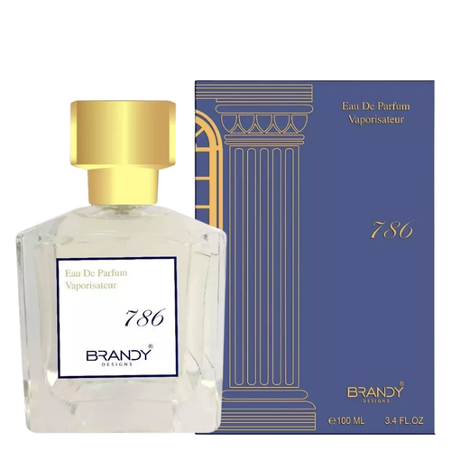 Brandy Designs 786 perfume bottle and packaging on a white background