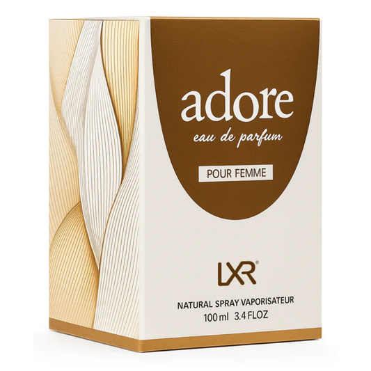 LXR Adore eau de parfum packaging for women on a white background. Adore by LXR Womens Perfume