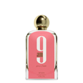 Perfume bottle with pink label and gold cap on white background. Afnan 9am Pour Femme Womens Perfume