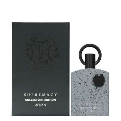 Perfume bottle and packaging of Supremacy Collector's Edition by Afnan on a white background