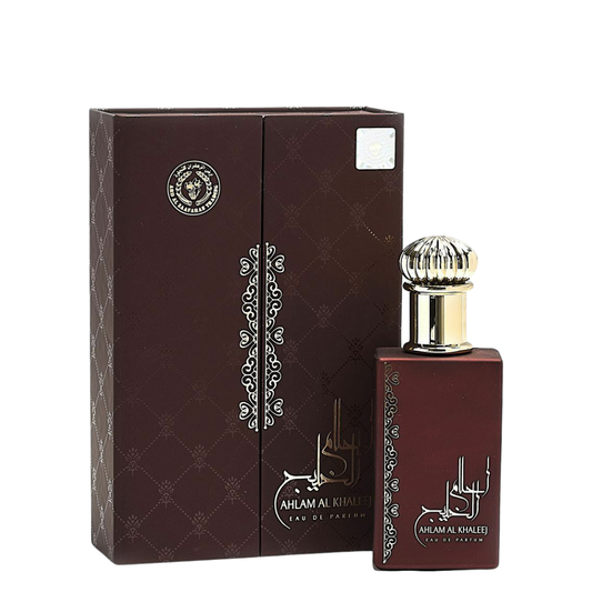 Ahlam Al Khaledi perfume bottle and packaging on a white background