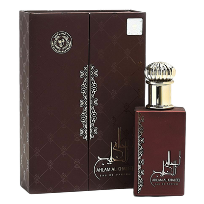 Ahlam Al Khaledi perfume bottle and packaging on a white background