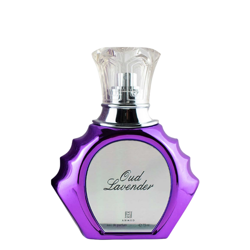 Purple Oud Lavender perfume bottle on a white background