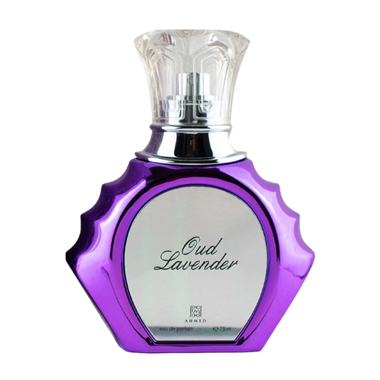 Purple Oud Lavender perfume bottle on a white background