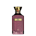 A bottle of Ahmed Red Jewel Eau de Parfum with a dark burgundy body featuring a subtle zebra-like pattern, a gold label, and a metallic gold cap with a red jewel accent, set against a plain white background.
