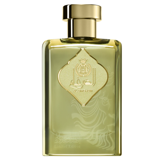Gold perfume bottle with intricate design on a white background. Al Dirgham Limited Edition by Ard Al Zaafaran Mens Perfume