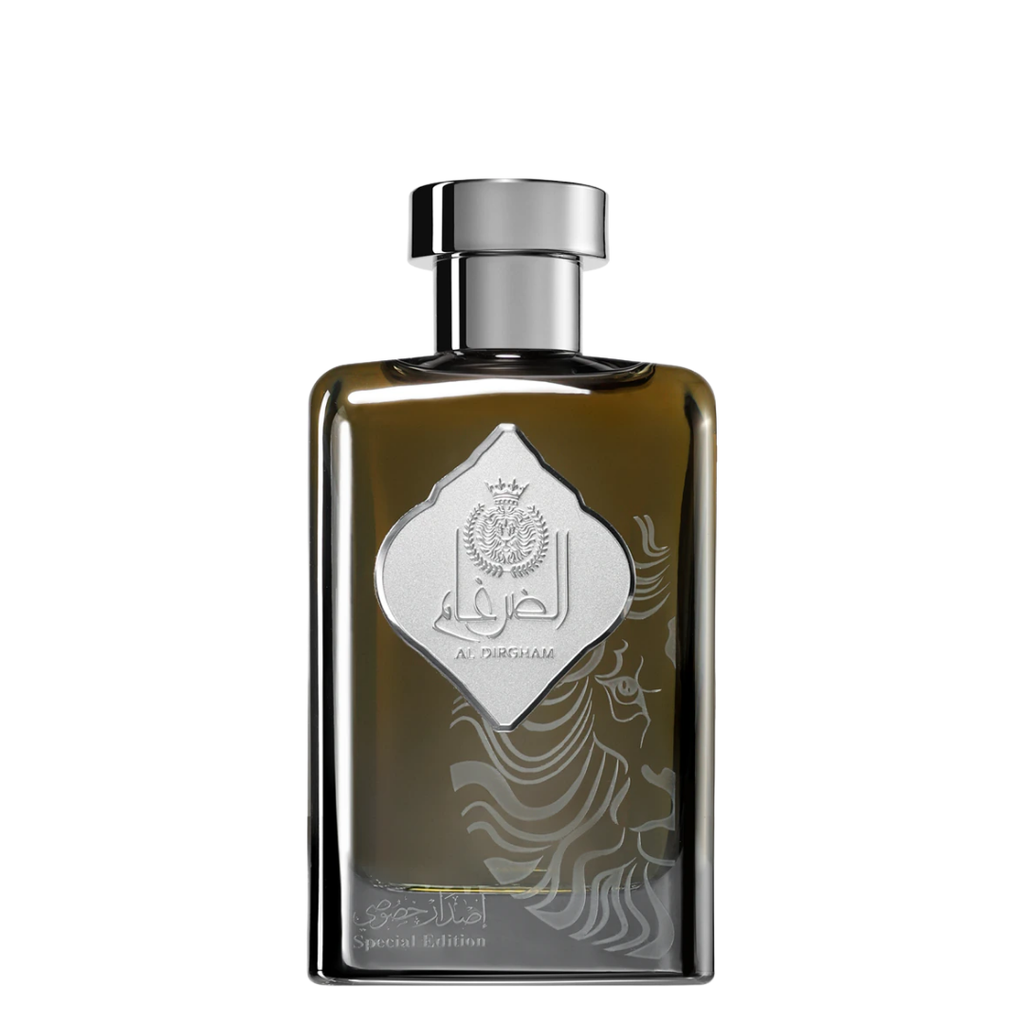 Perfume bottle with silver cap and intricate design on a white background. Al Dirgham Special Edition by Ard Al Zaafaran Unisex Perfume