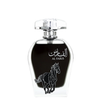 Perfume bottle with horse design and 'Al Faris' branding on a white background. Al Faris by Arabiyat Unisex Perfume