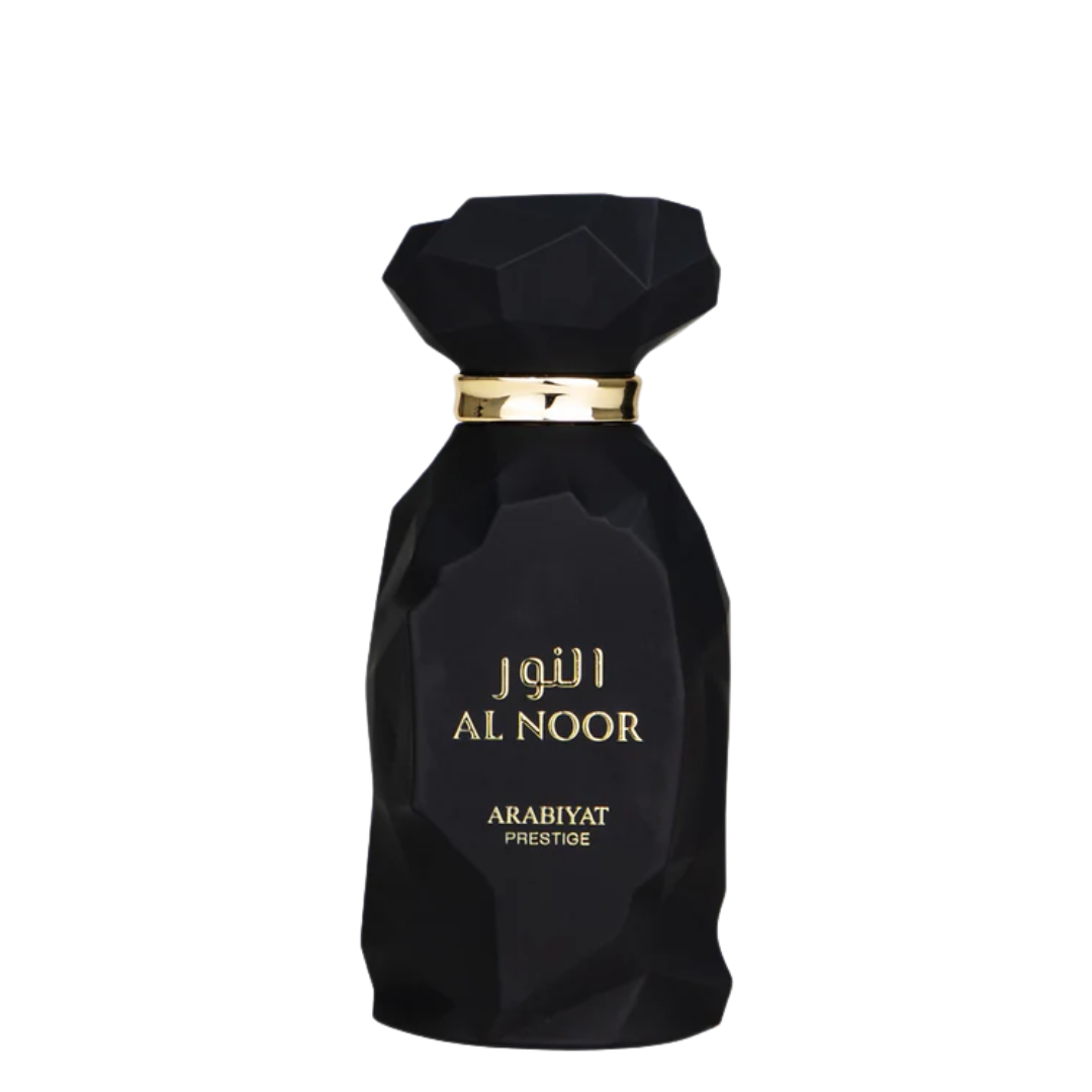 A black perfume bottle with gold accents, labeled 'Al Noor' by Arabiyat Prestige. Al Noor by Arabiyat Prestige Unisex Perfume