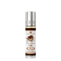A 6 ml roll-on perfume bottle with a silver cap and a white label featuring brown accents and Arabic text, branded Crown Perfumes, on a plain white background. Al Rehab: Choco Musk