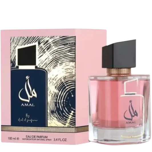 AMAL perfume bottle and packaging on a white background