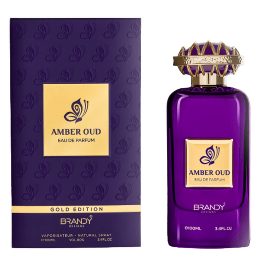 Amber Oud Eau de Parfum bottle and packaging on a white background