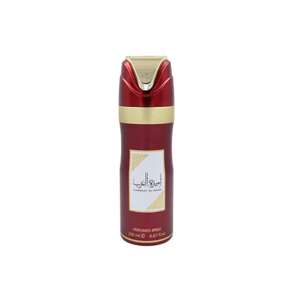 Ameerat Al Arab perfumed body spray bottle – elegant Arabian fragrance with gold and red design, symbolizing luxury and oriental allure. Clone / dupe of / inspired by Armani - My Way perfume.