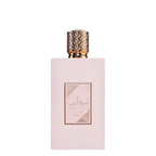 A bottle of Ameerat Al Arab Prive Rose Perfume with a pink label and a gold-colored cap, branded by Asdaaf (Lattafa).