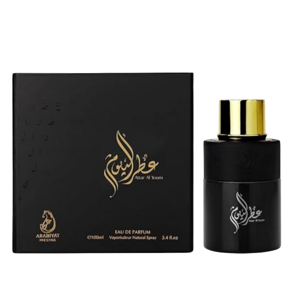 Arabiyat Prestige Attar Al Youm 100ml Eau de Parfum – premium unisex Arabian fragrance in matte black box. 