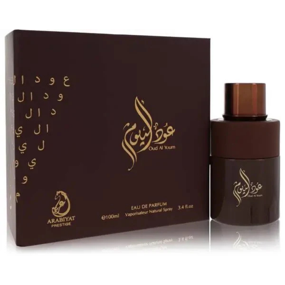 Arabiyat Prestige Oud Al Youm Eau de Parfum 100ml – prestige oud fragrance with deep brown box and gold foil design. Clone / dupe of / inspired by Initio - Oud for Greatness.