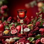 Arabiyat Prestige Bahiya Garnet bottle with fruit props