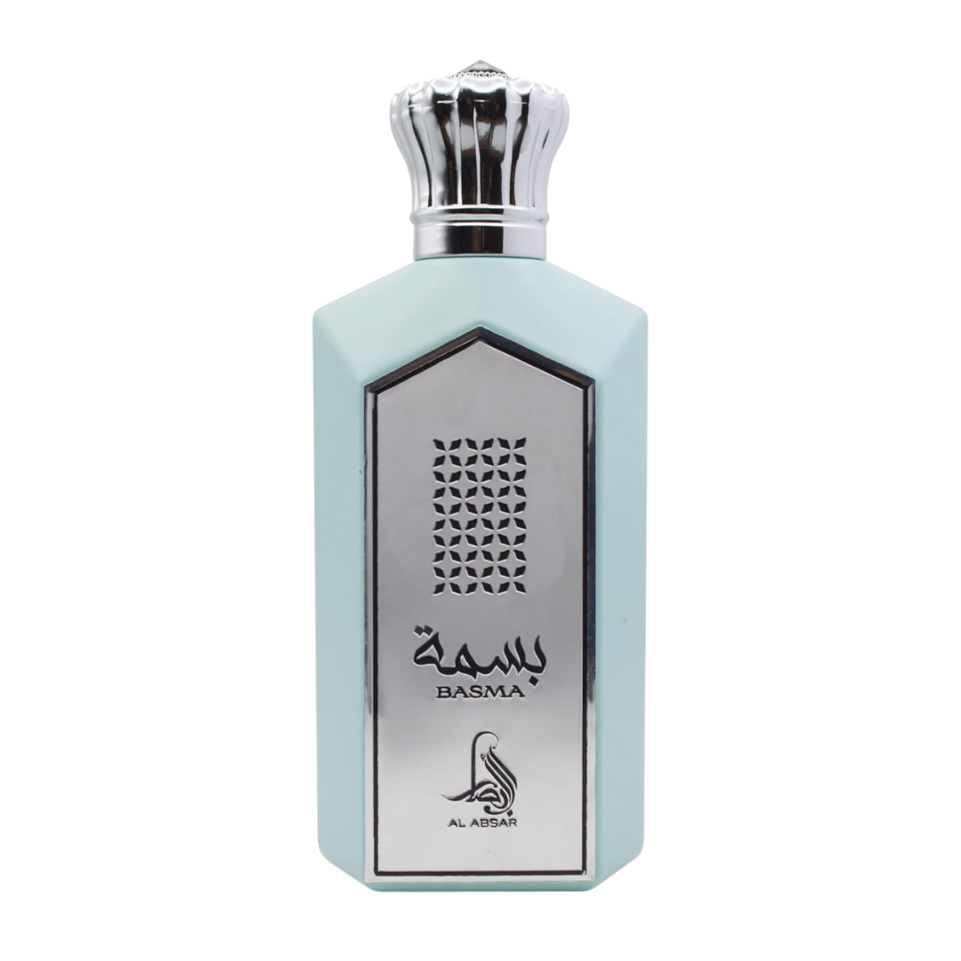 Perfume bottle with 'Basma' branding on a white background