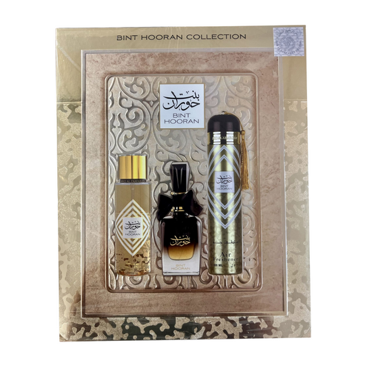 Bint Hooran Collection perfume set in a decorative box on a white background. Bint Hooran Giftset by Ard Al Zaafaran Womens Perfume