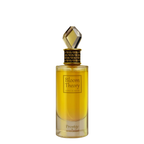 Gold perfume bottle with clear cap on a white background. Bloom Theory by Brandy Designs Unisex Perfume.