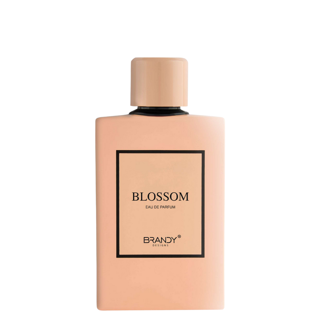Perfume bottle labeled 'Blossom' by 'Brandy' on a white background. Blossom by Brandy Designs Womens Perfume